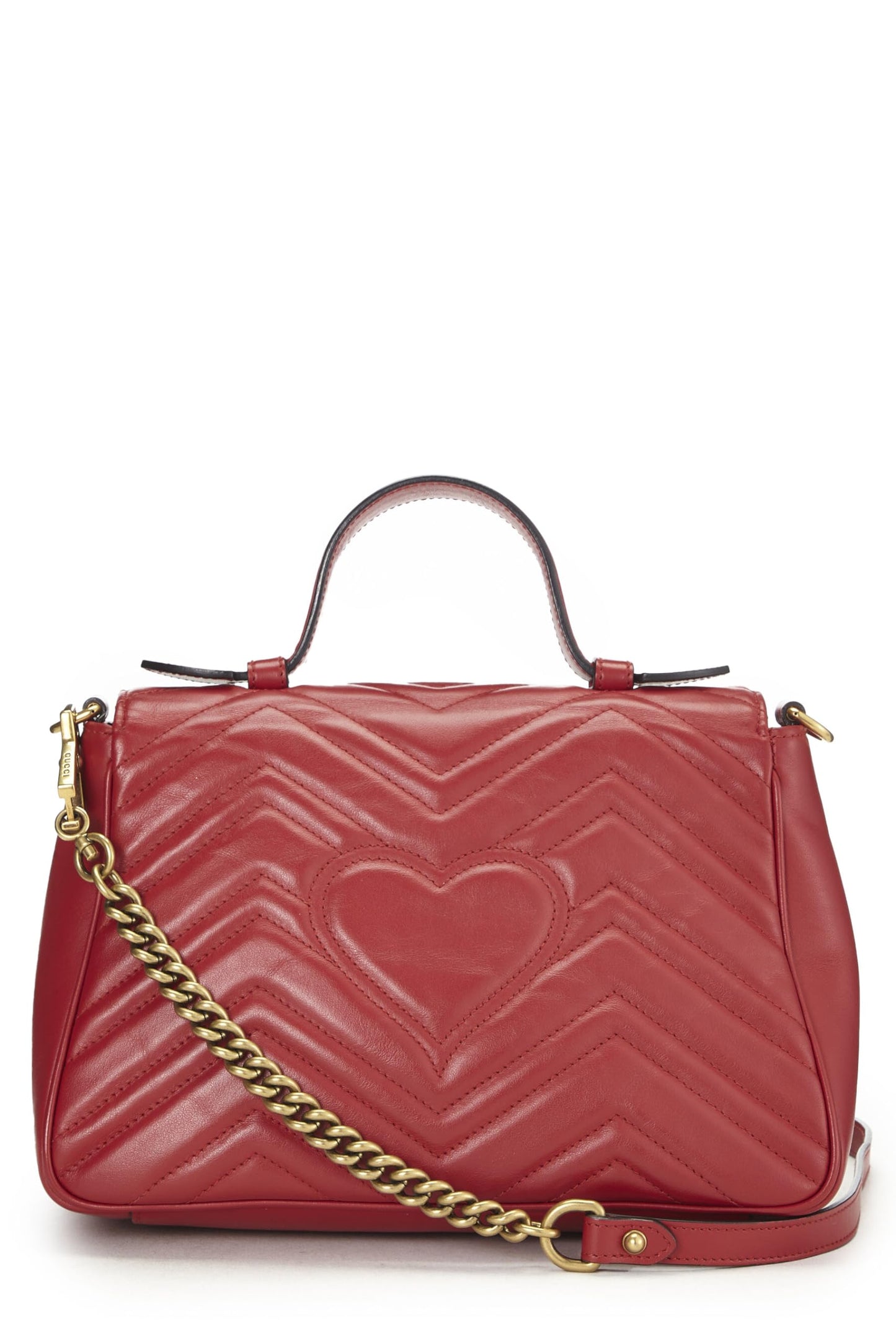 Gucci, Red Leather GG Marmont Top Handle Bag Small, Red