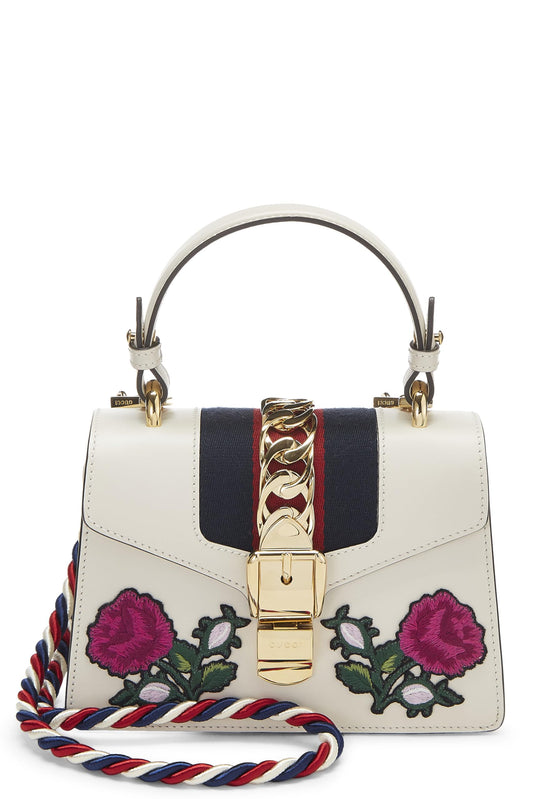 Gucci, White Embroidered Leather Web Sylvie, White