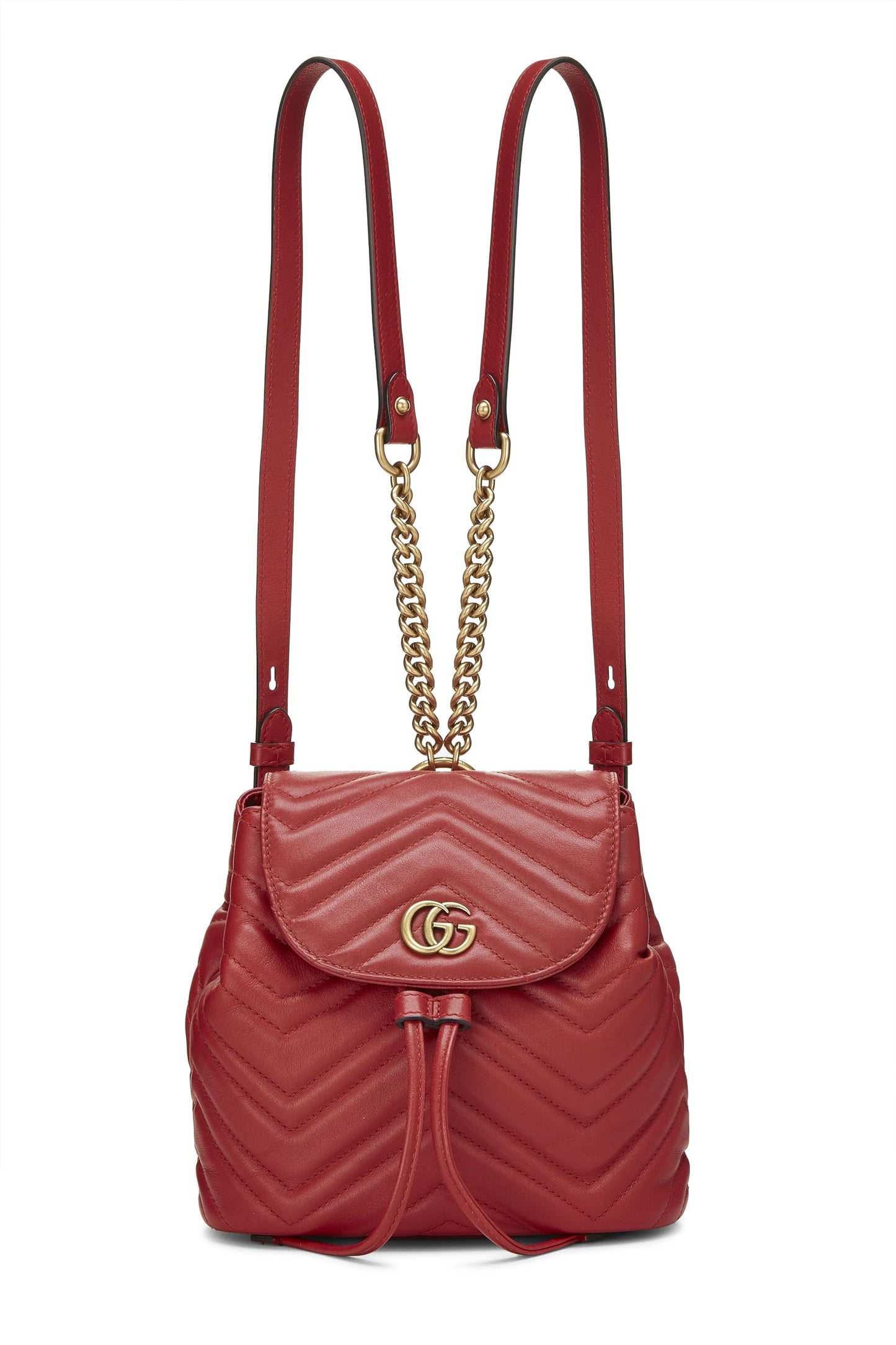 Gucci, Red Leather GG Marmont Backpack Small, Red