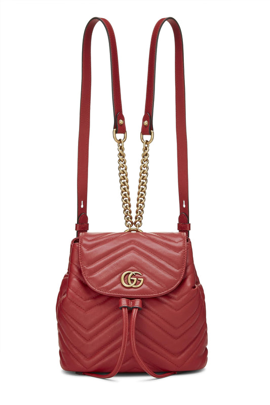 Gucci, Red Leather GG Marmont Backpack Small, Red