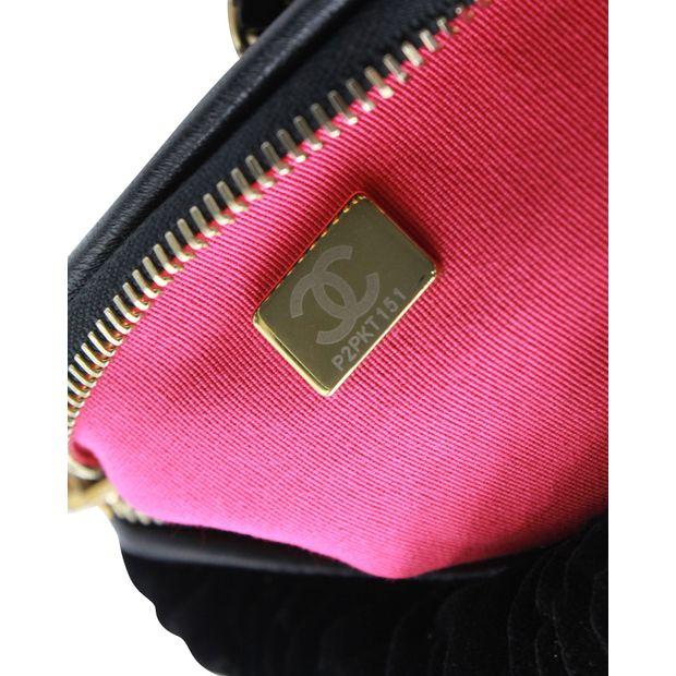 CHANEL Two-Way Chain Camellia Shoulder Bag in Black Velvet