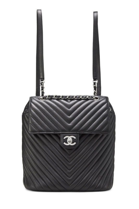 Chanel,  Black Chevron Lambskin Urban Spirit Backpack, Black