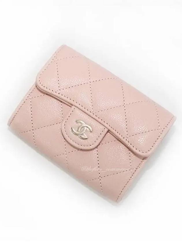 Classic CC Logo Flap Caviar Card Wallet Pink Chanel