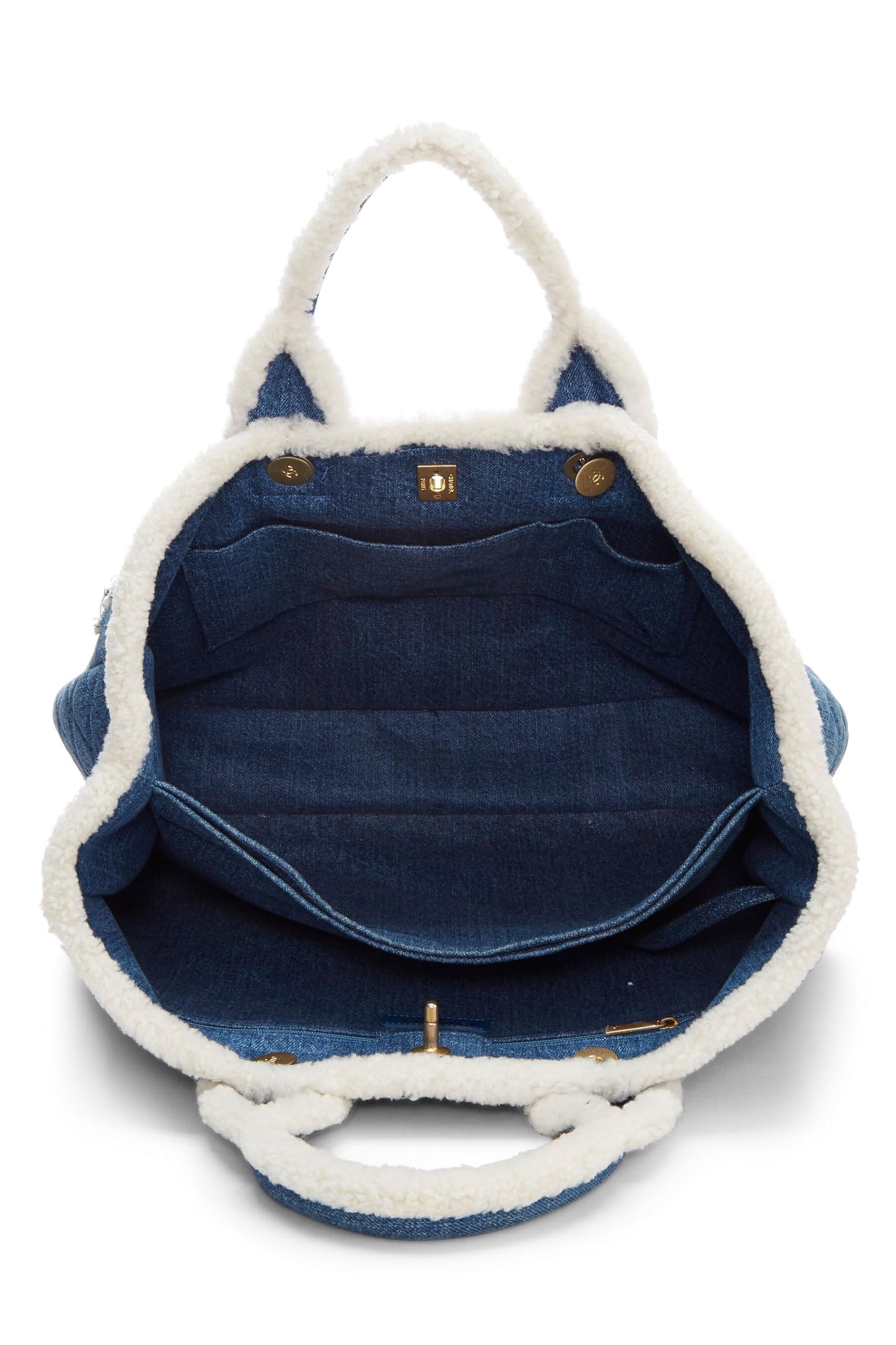 Chanel,  Paris-Egypt Blue Denim & Shearling Hieroglyph Shopping Tote, Blue