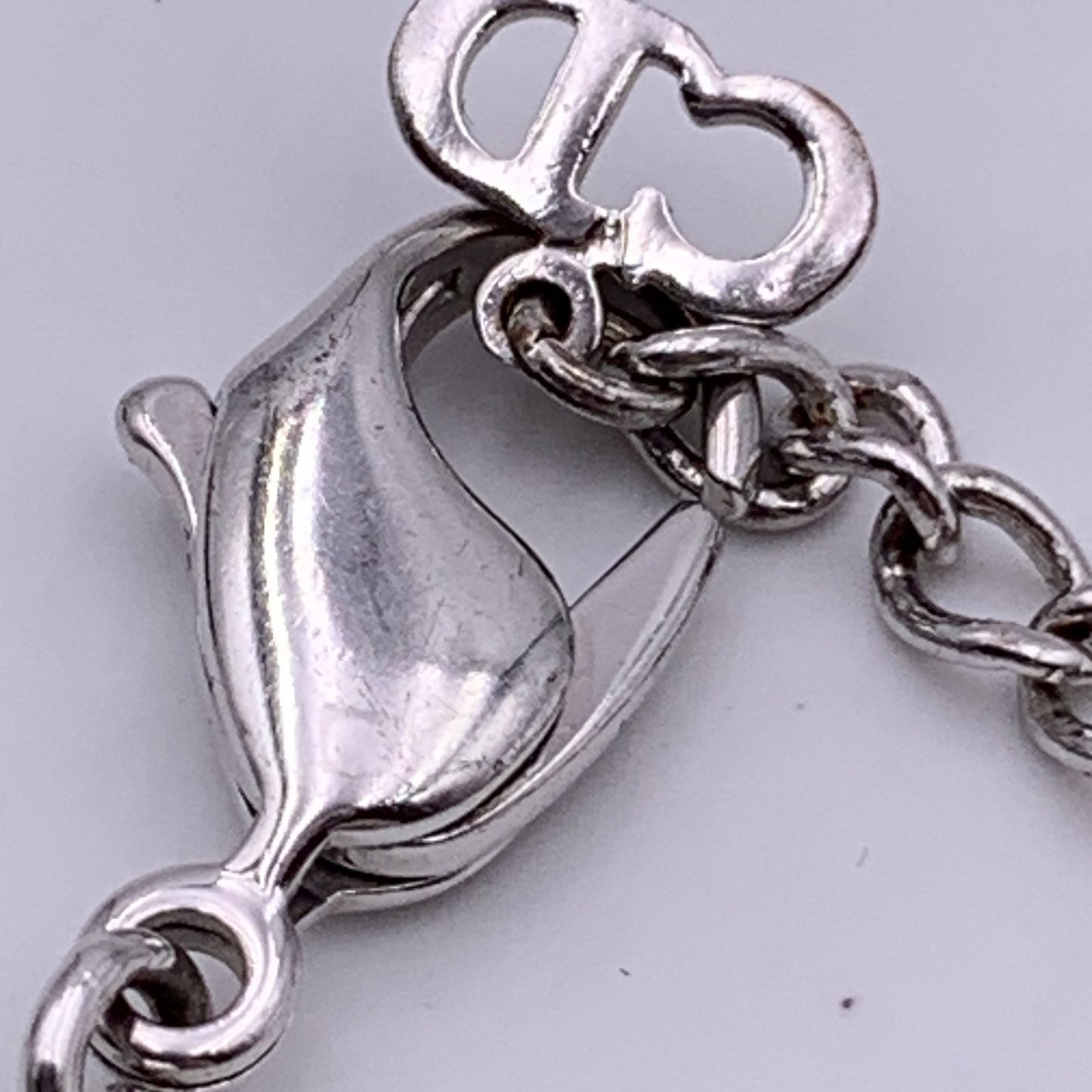CHRISTIAN DIOR Silver Metal Chain Link Logo Bracelet