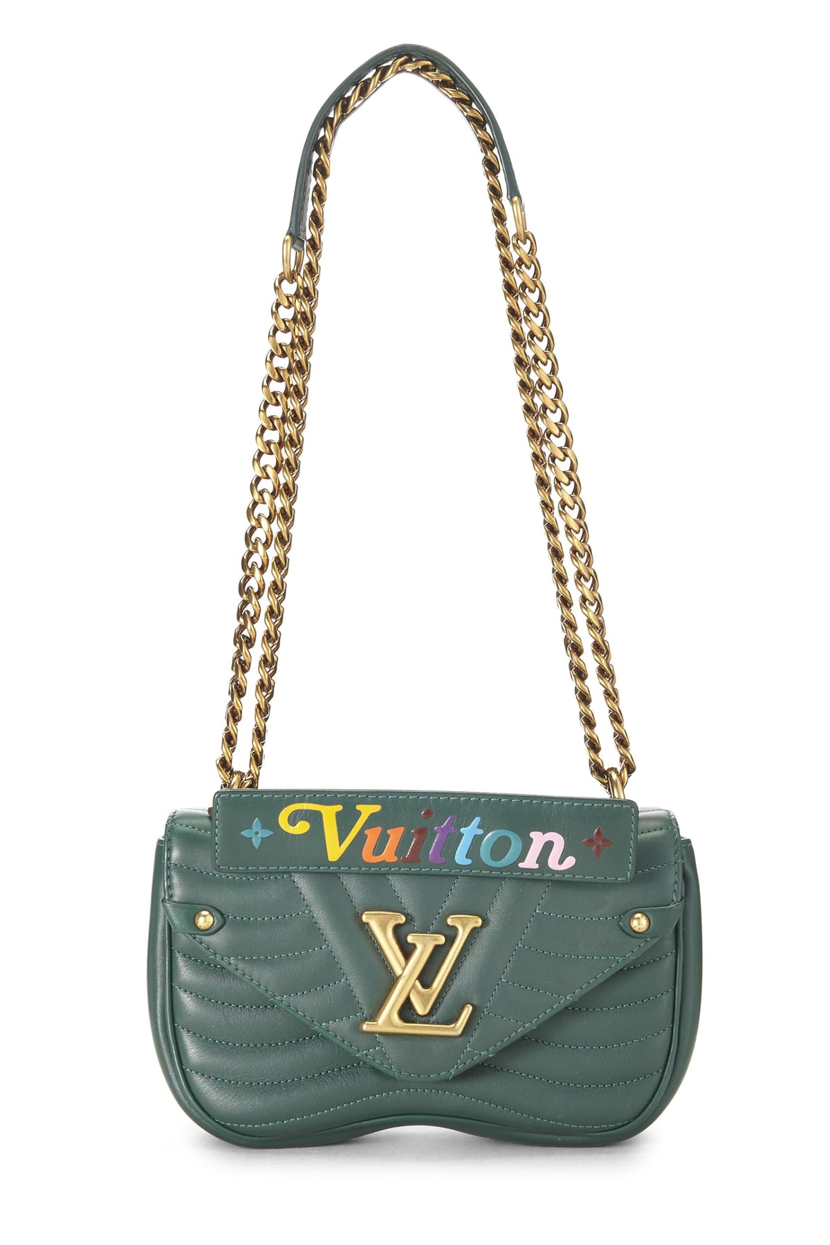 Louis Vuitton,  Green Calfskin Leather New Wave Chain MM, Green