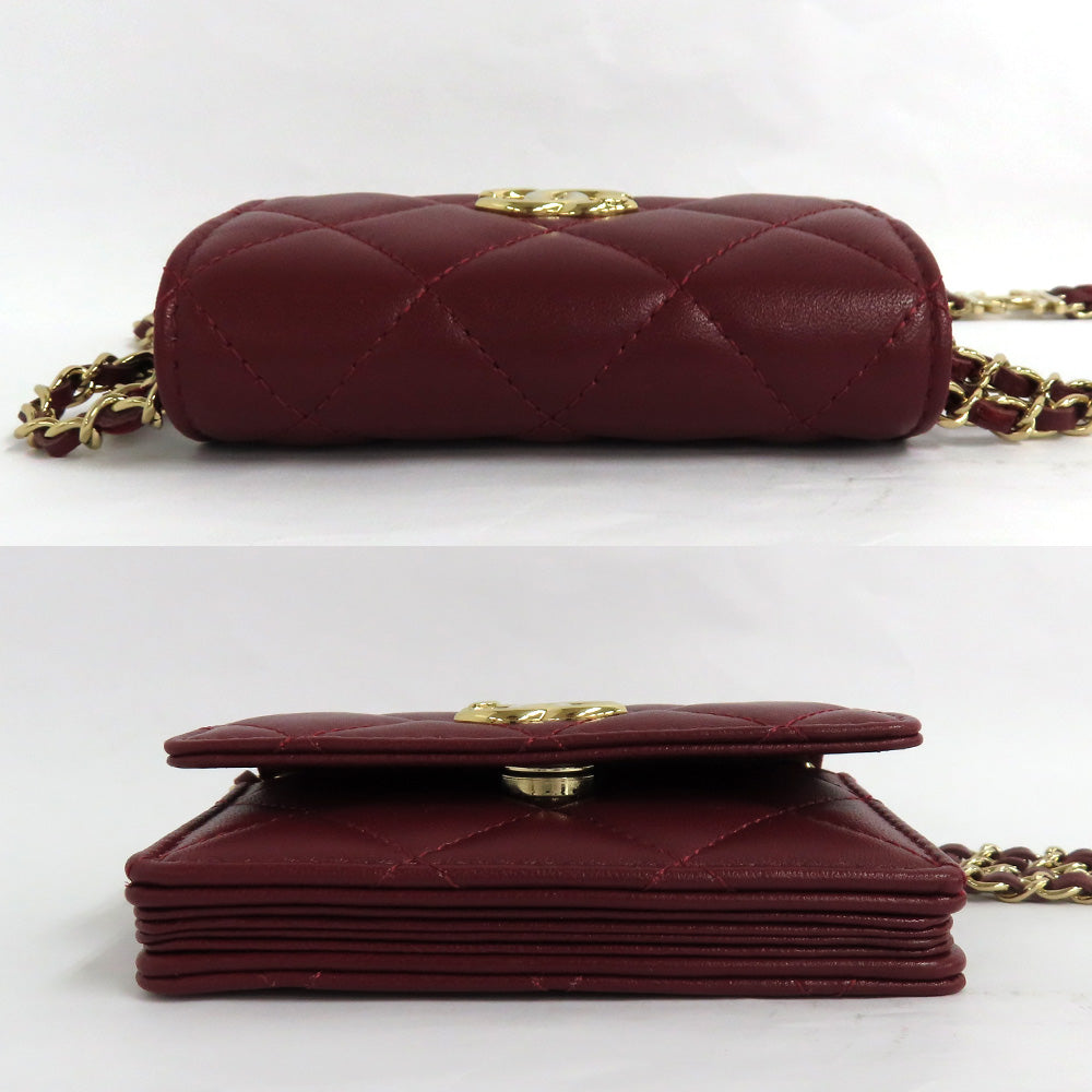 CHANEL Chanel Matrasse Mini Chain Wallet Chain Card Case Wine Red Bordeaux  G Gold  Coco Wallet Small