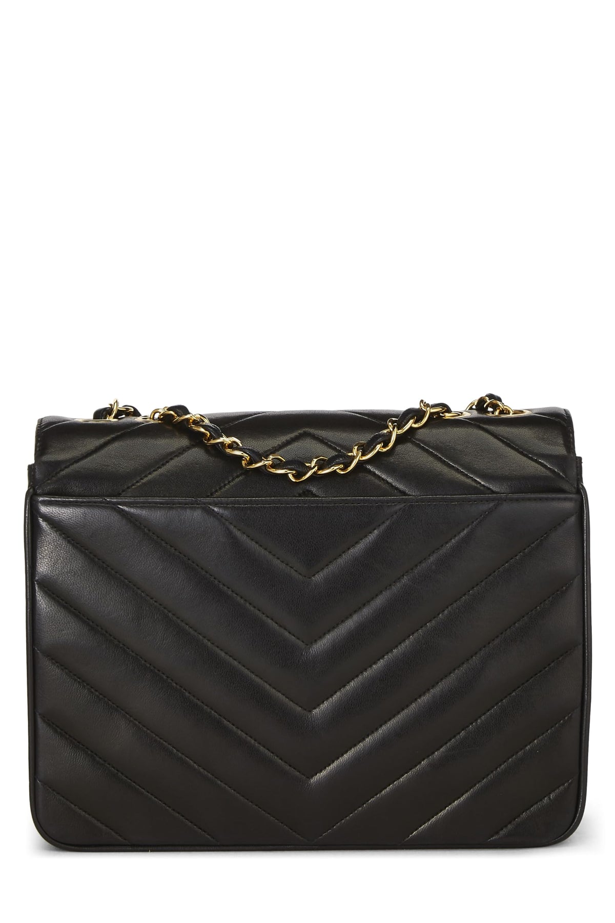 Chanel,  Black Chevron Lambskin Envelope Flap Small, Black