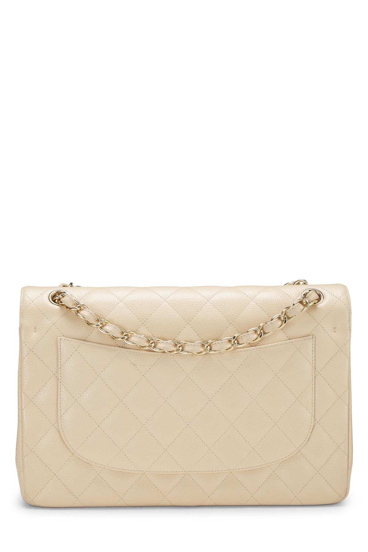 Chanel,  Beige Quilted Caviar New Classic Double Flap Jumbo, Beige