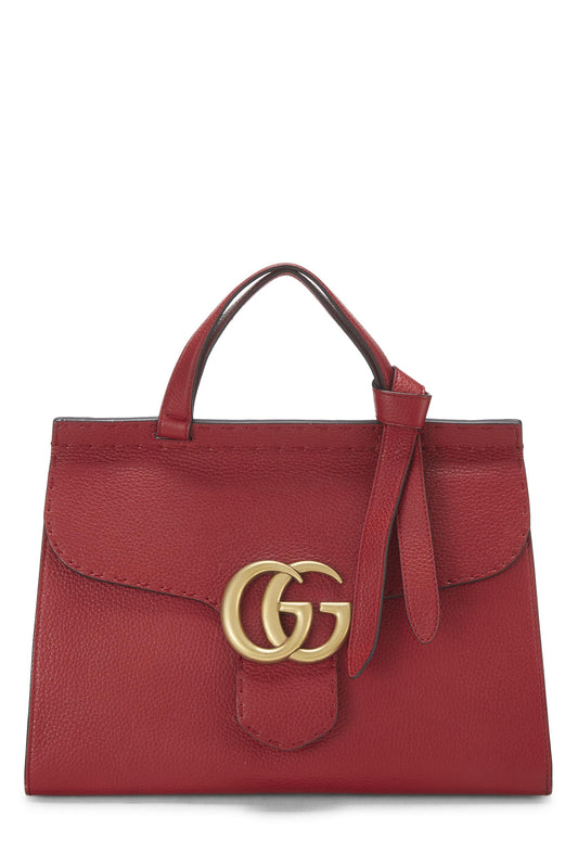 Gucci, Red Leather GG Marmont Top Handle Flap Bag Small, Red
