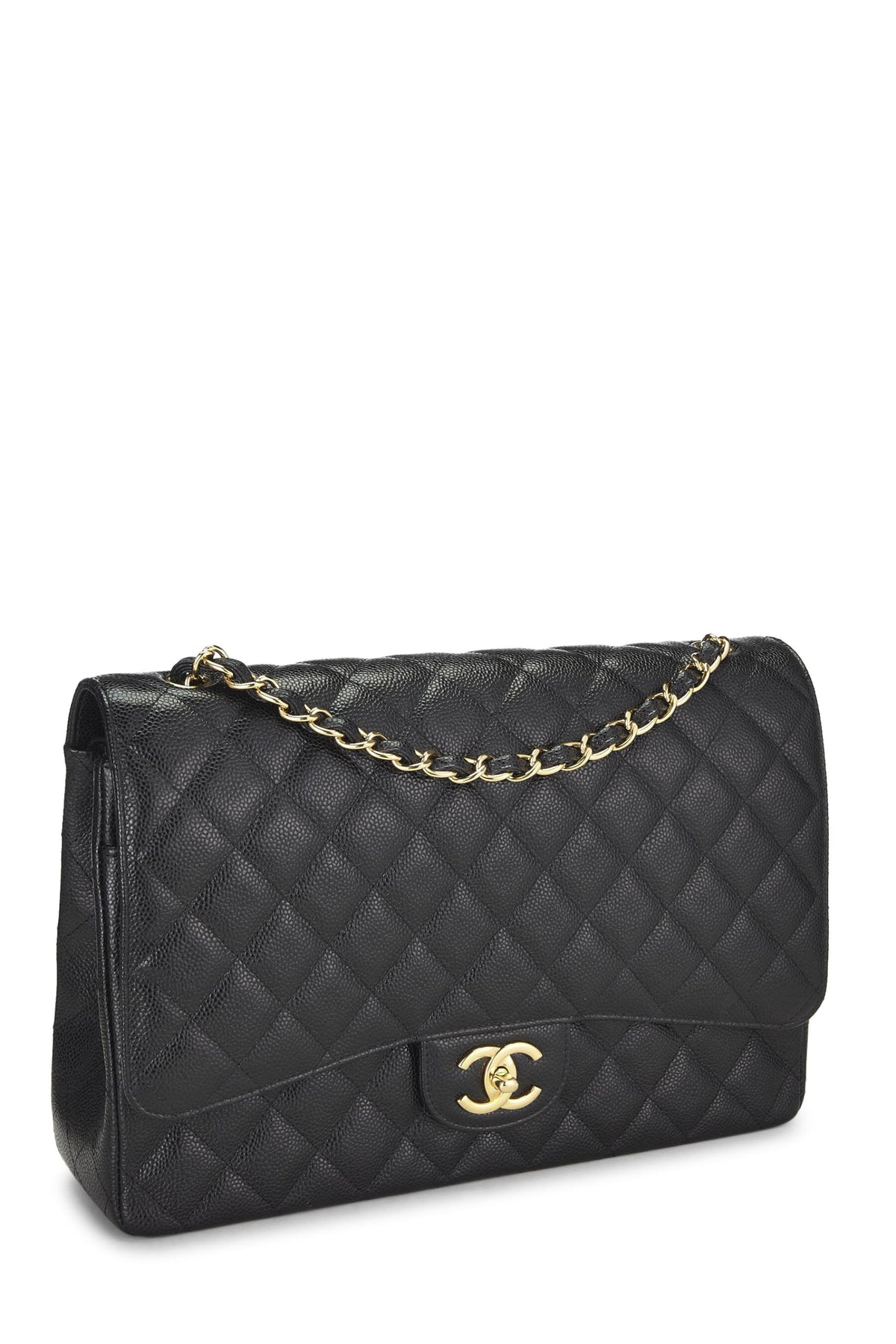 Chanel,  Black Quilted Caviar New Classic Double Flap Maxi, Black