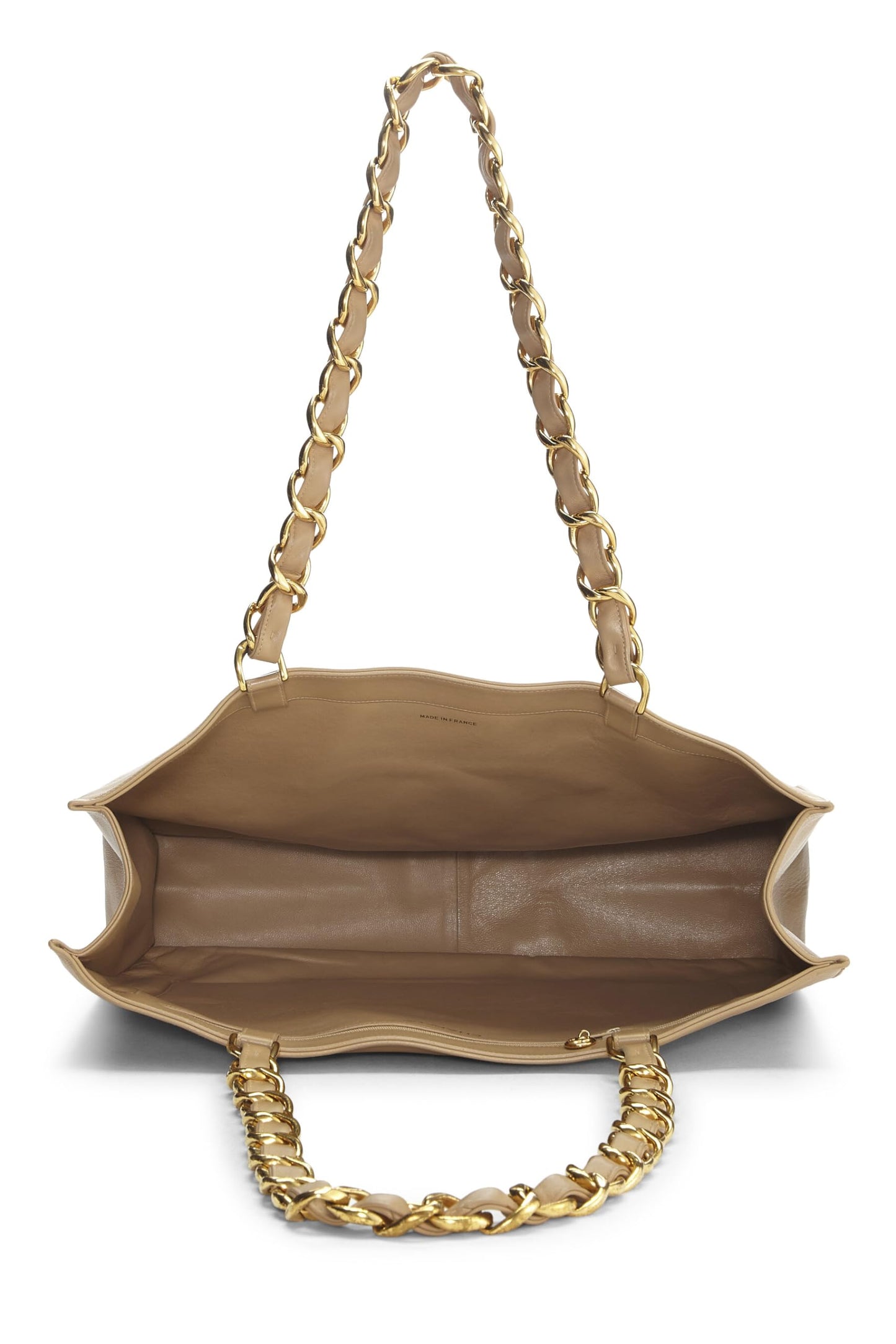 Chanel,  Beige Lambskin Flat Chain Handle Tote, Beige