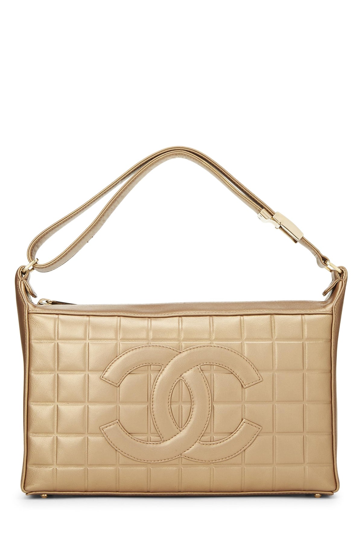 Chanel,  Gold Chocolate Bar Calfskin Shoulder Bag, Gold