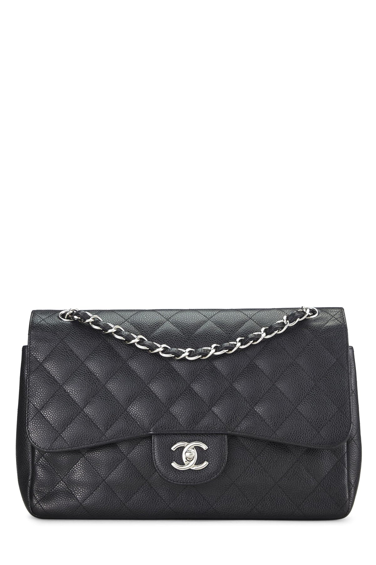 Chanel,  Black Quilted Caviar New Classic Double Flap Jumbo, Black
