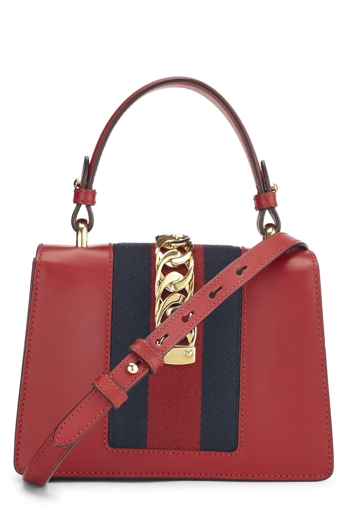 Gucci, Red Leather Web Sylvie Mini, Red