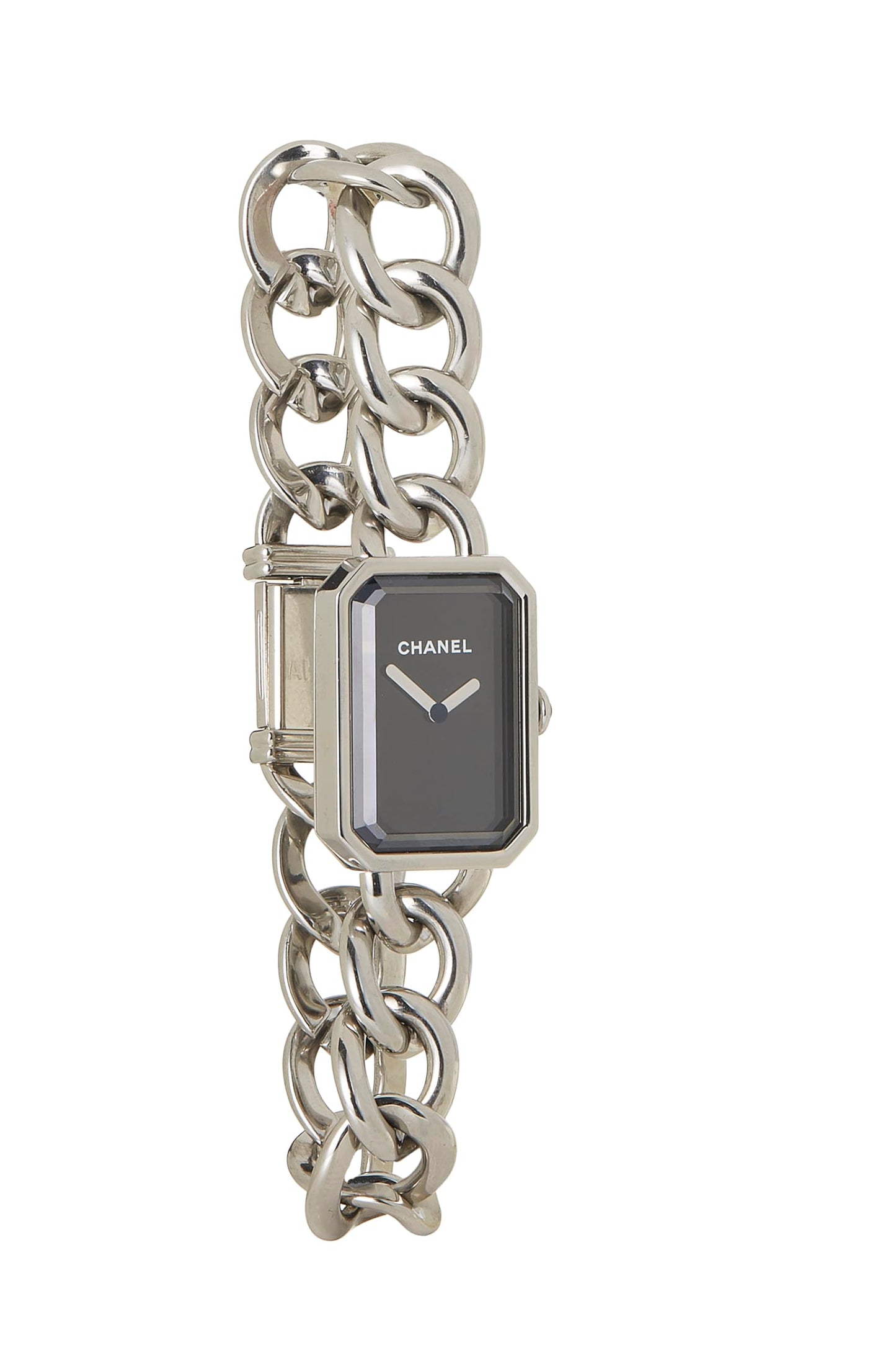 Chanel,  Black & Silver Premiere Gourmette Watch, Silver