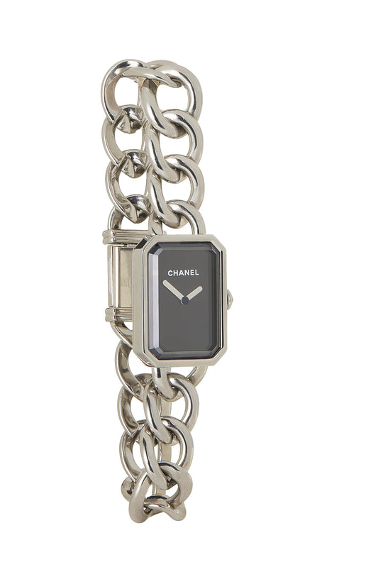 Chanel,  Black & Silver Premiere Gourmette Watch, Silver
