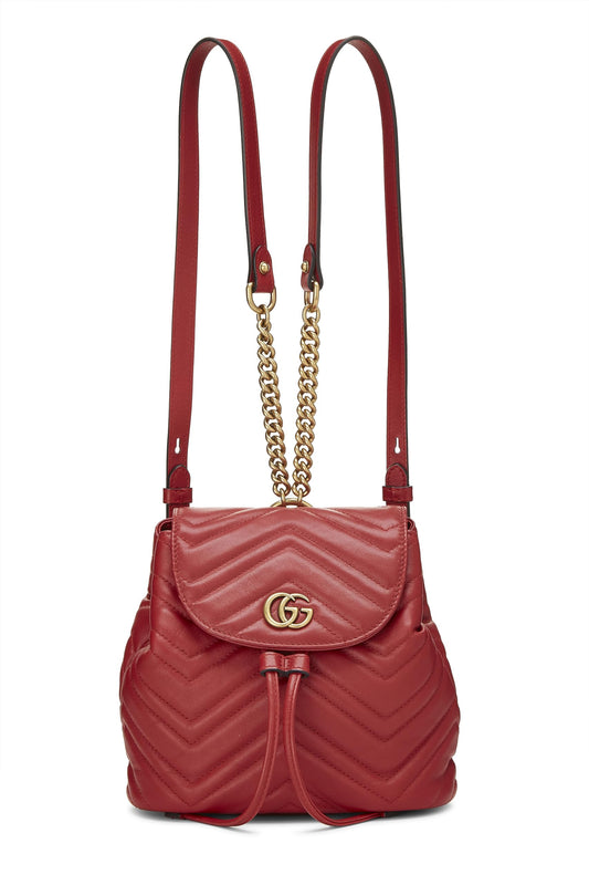 Gucci, Red Leather GG Marmont Backpack Small, Red