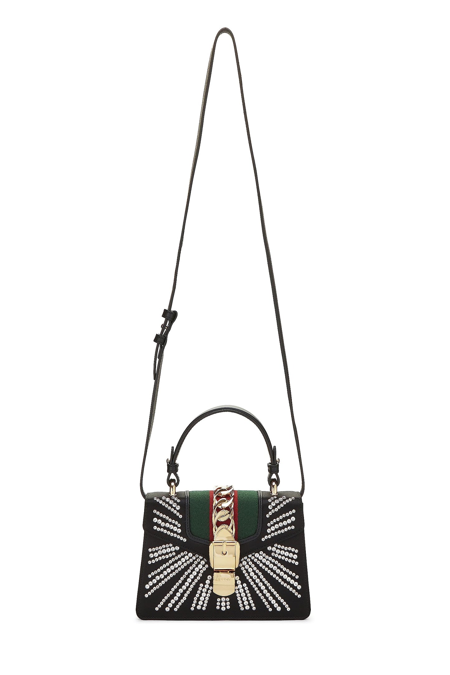 Gucci, Black Satin & Crystal Sylvie Handbag Mini, Black
