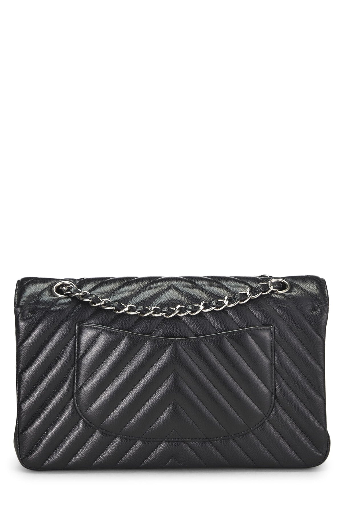 Chanel,  Black Chevron Caviar Classic Double Flap Medium, Black