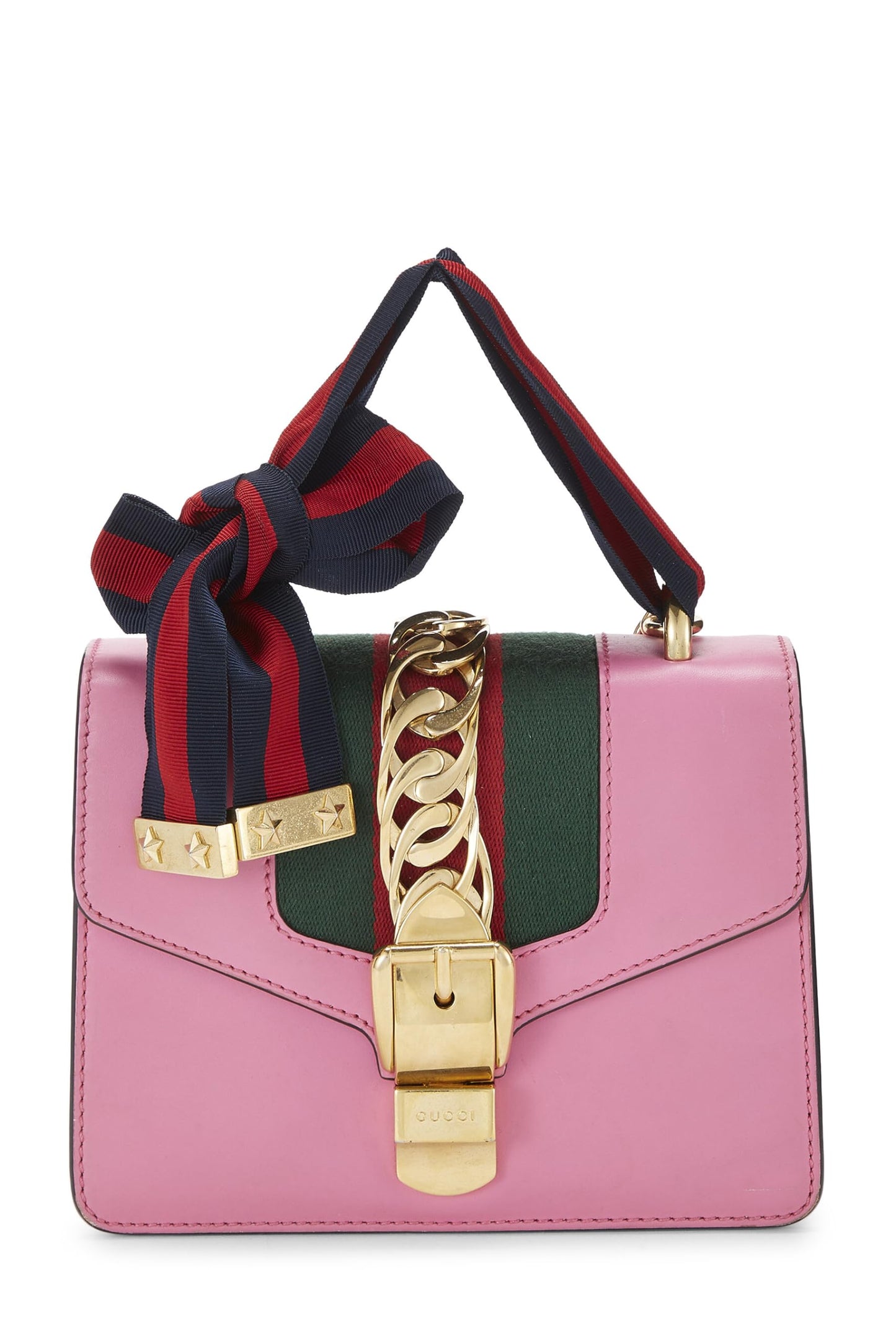 Gucci, Pink Leather Web Sylvie Mini, Pink