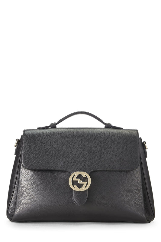 Gucci, Black Leather Interlocking Handle Bag Large, Black