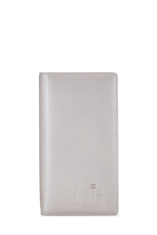 Chanel,  Silver Calfskin Long Wallet, Silver