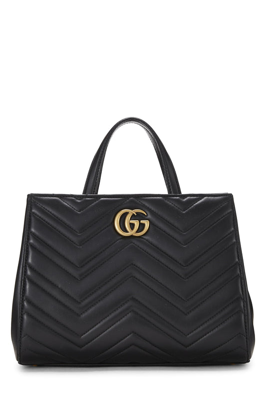 Gucci, Black Leather GG Marmont Top Handle Bag Small, Black