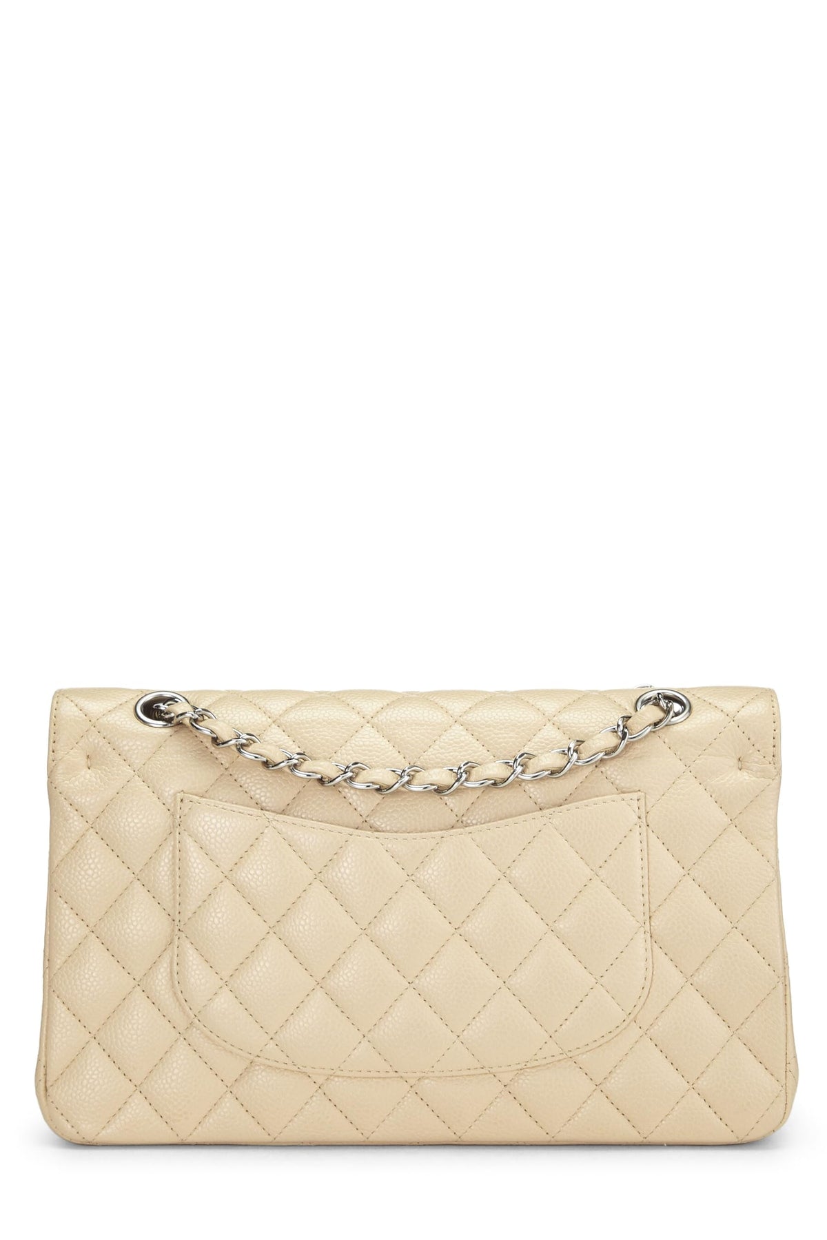Chanel,  Beige Quilted Caviar Classic Double Flap Medium, Beige