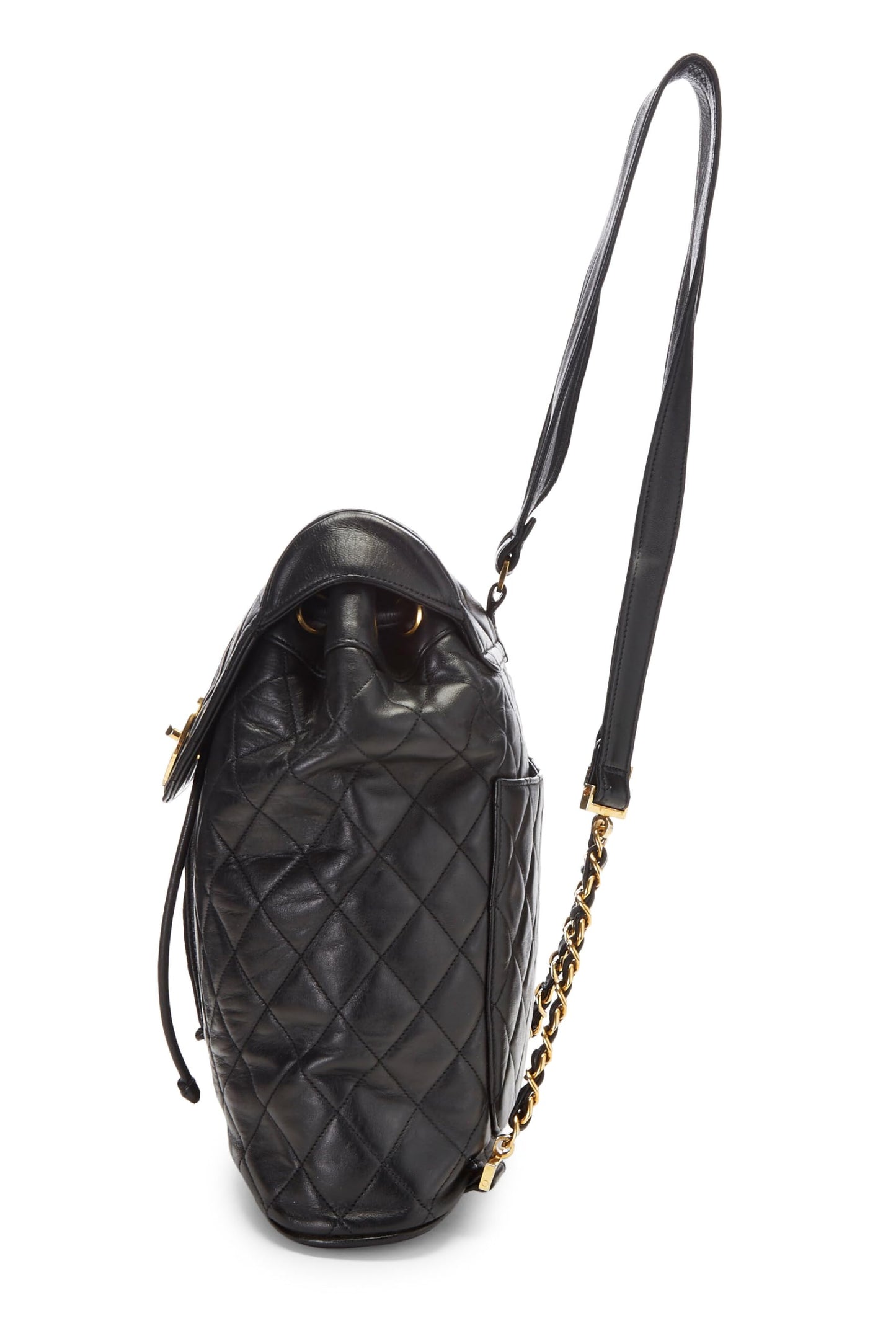 Chanel,  Black Quilted Lambskin Circle Lock Backpack Large, Black