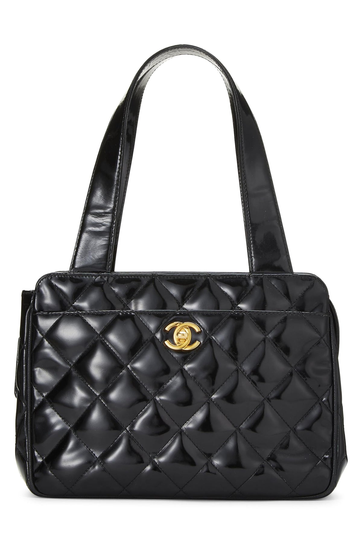 Chanel,  Black Quilted Patent Leather Handbag Small, Black