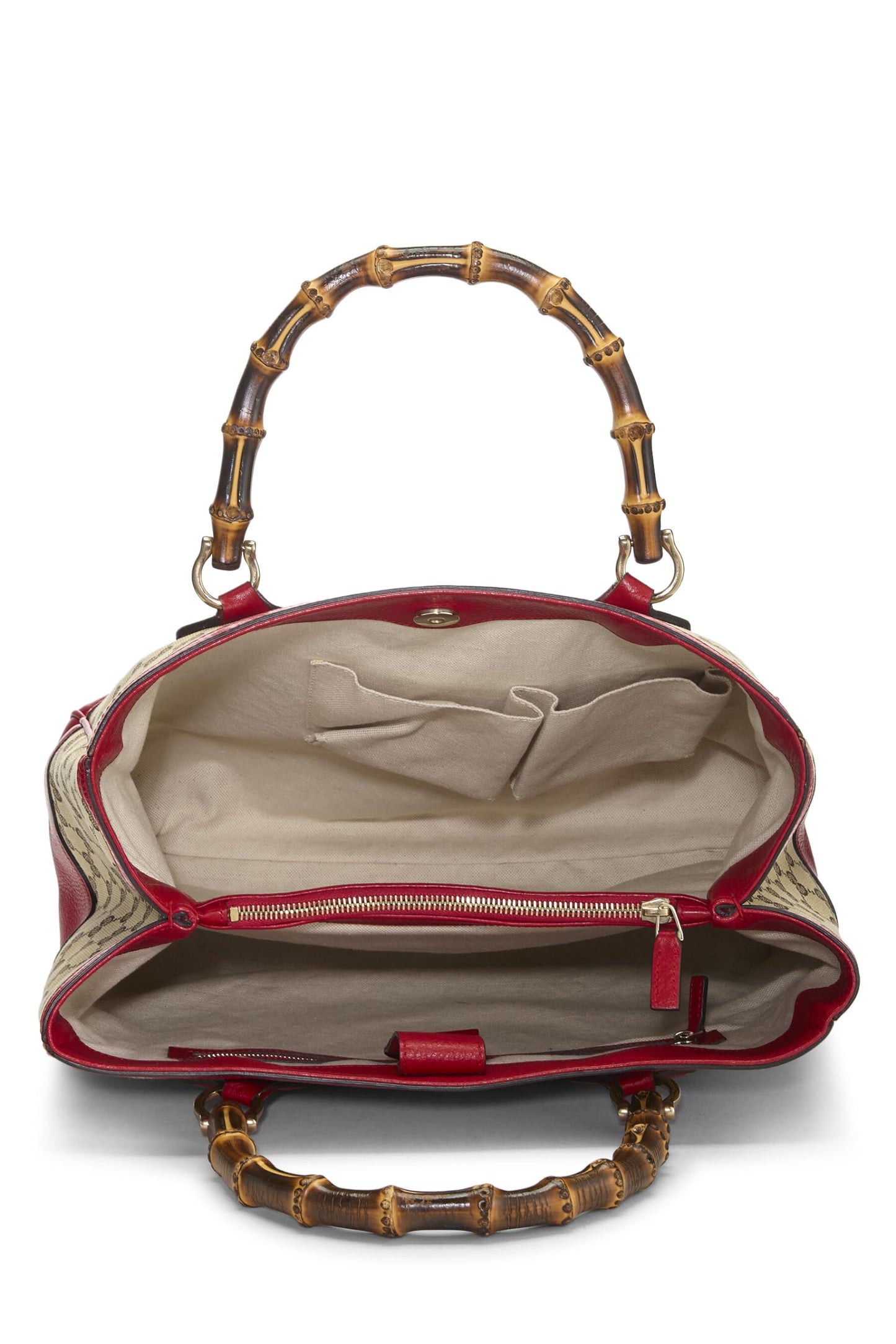 Gucci, Red Original GG Canvas Bamboo Tote Small, Red