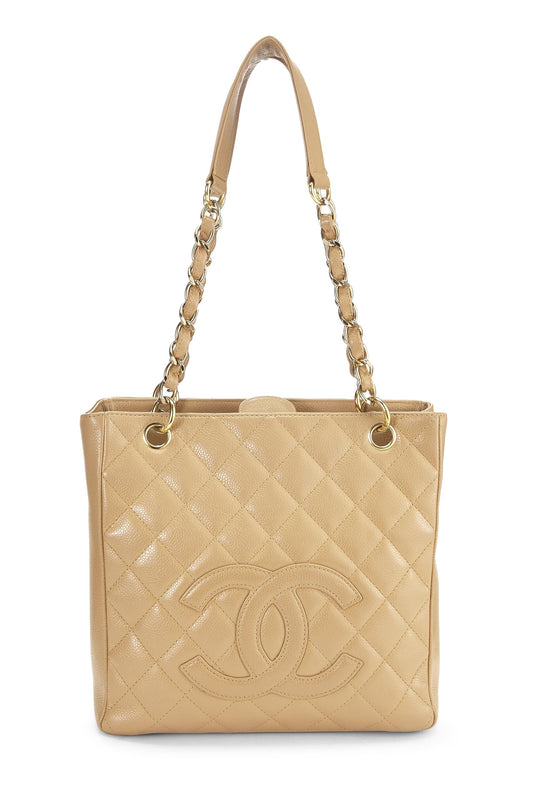 Chanel,  Beige Quilted Caviar Petite Shopping Tote (PST), Beige