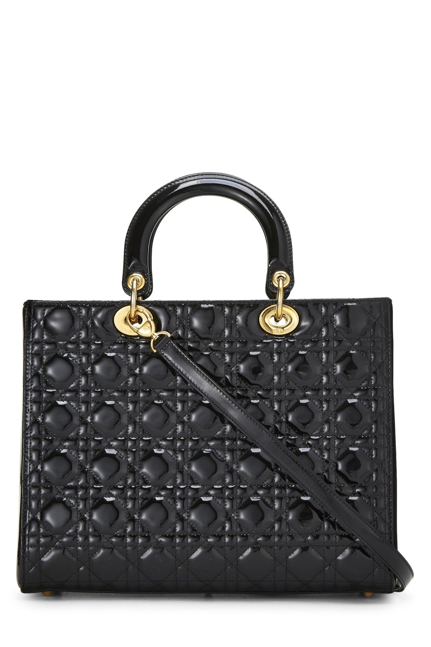 Dior,  Black Cannage Patent Leather Lady Dior Large, Black