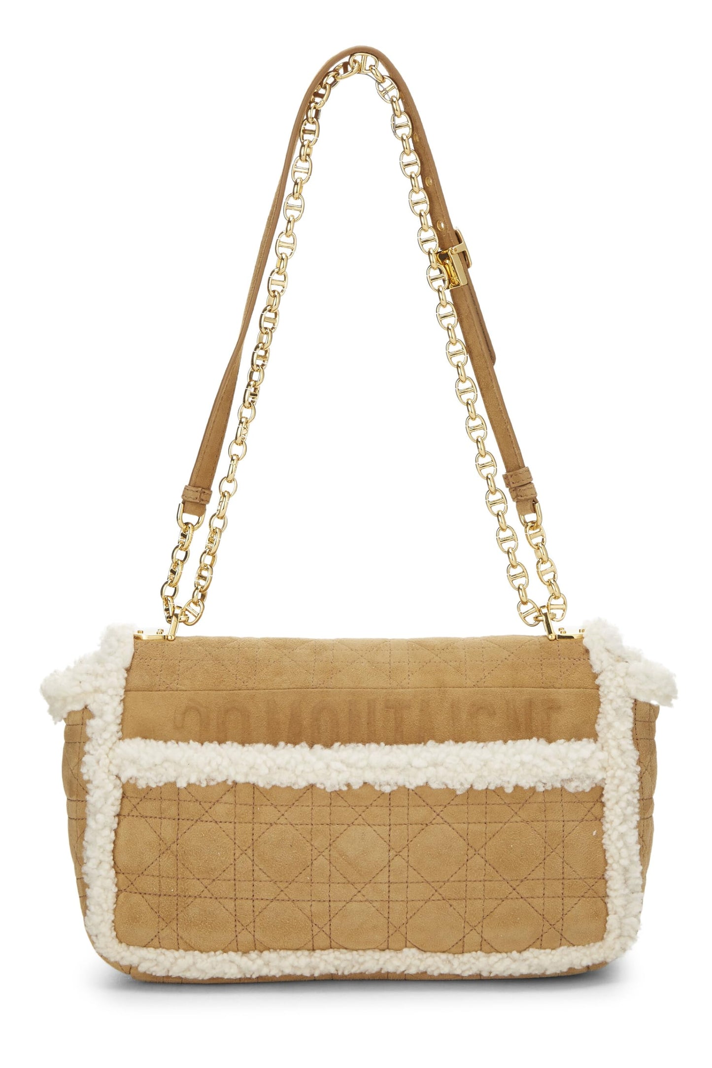 Dior,  Beige Cannage Shearling Caro Bag Medium, Brown