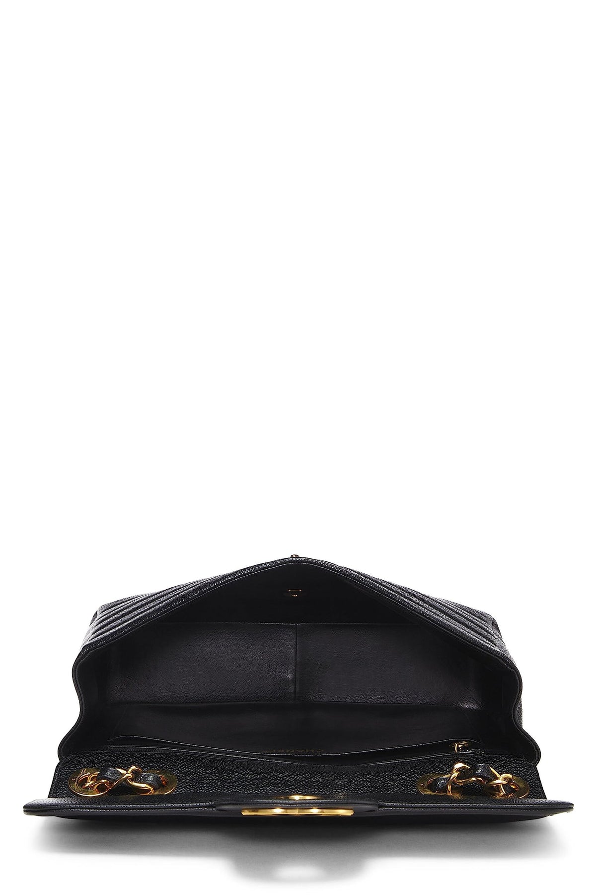 Chanel,  Black Horizontal Caviar Half Flap Jumbo, Black
