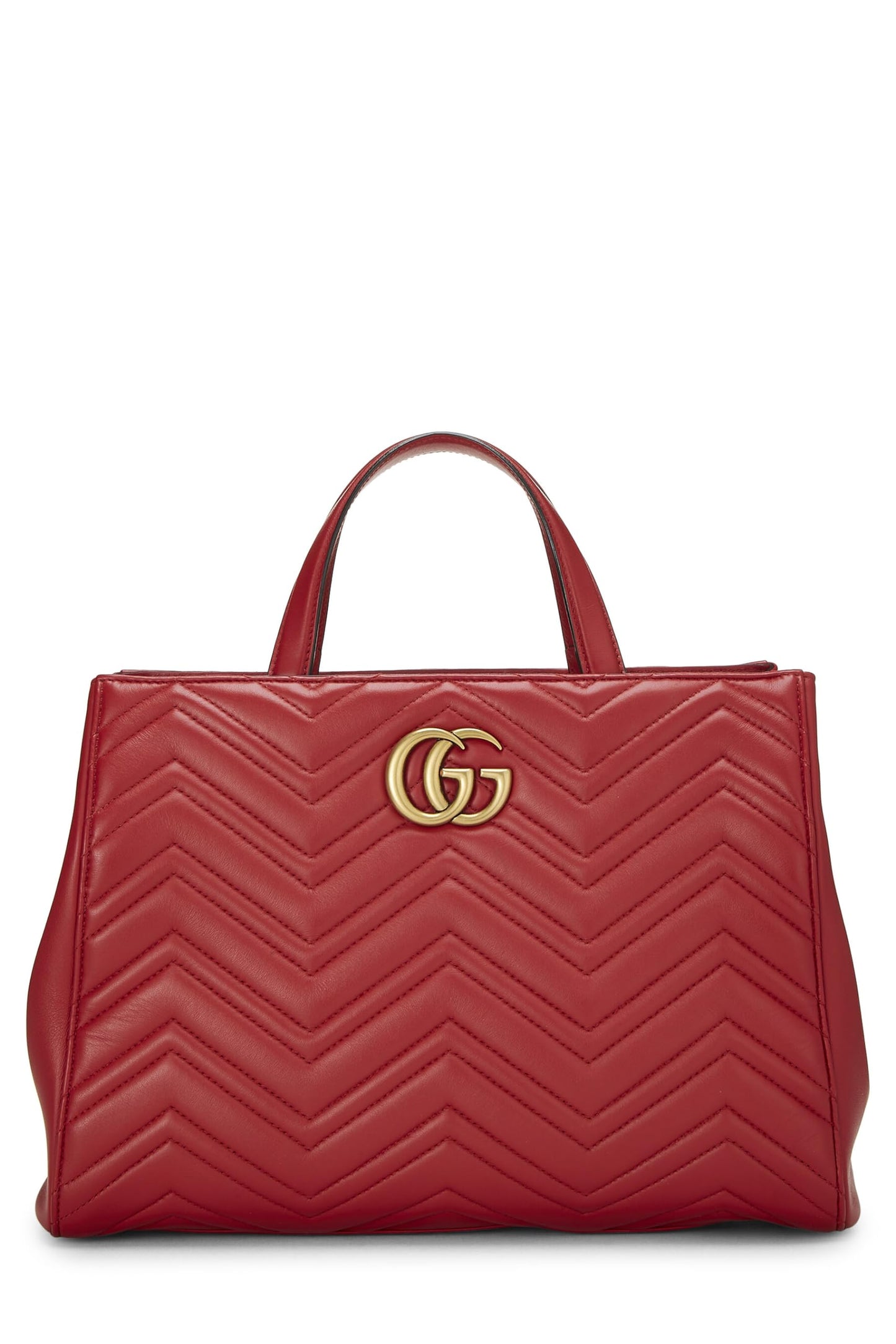 Gucci, Red Leather GG Marmont Top Handle Bag Medium, Red