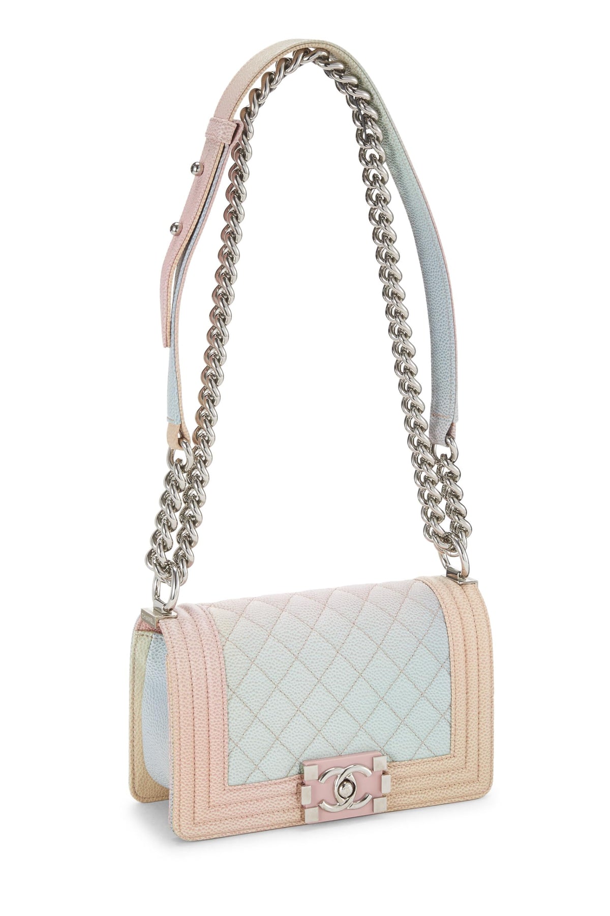 Chanel,  Rainbow Quilted Caviar Boy Bag Small, Pink