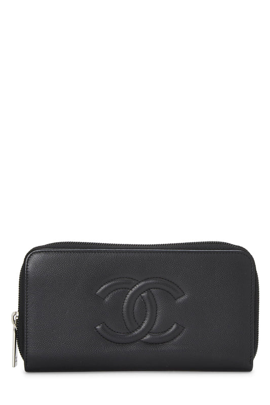Chanel,  Black 'CC' Caviar Zip Around Wallet, Black