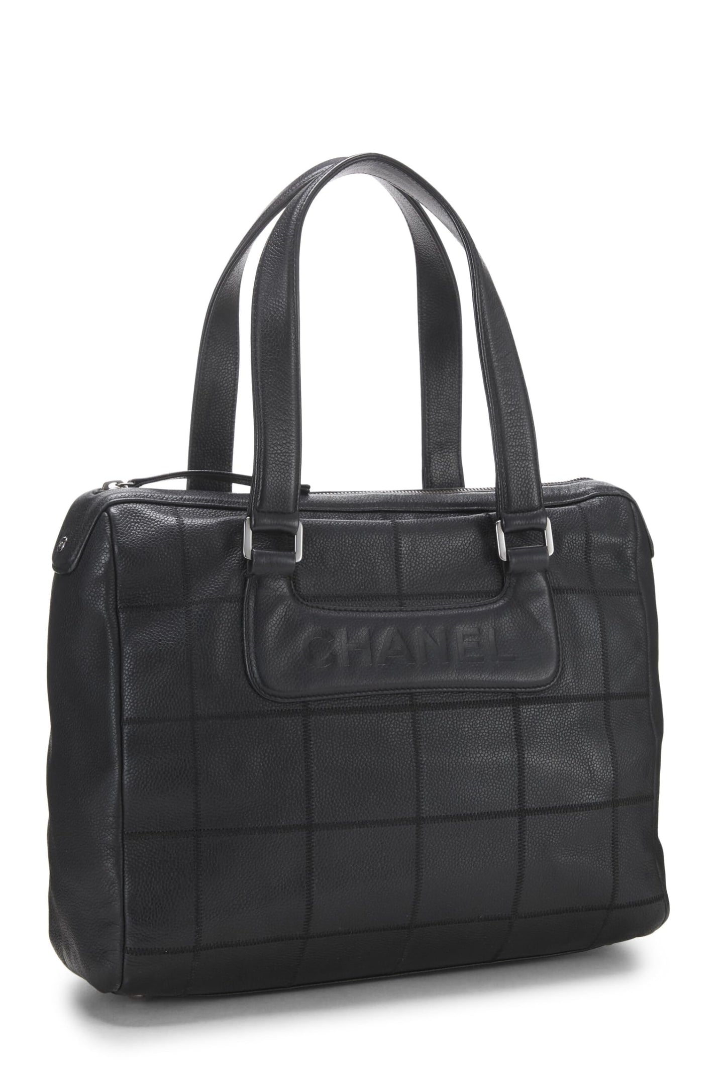 Chanel,  Black Calfskin Chocolate Bar Tote, Black