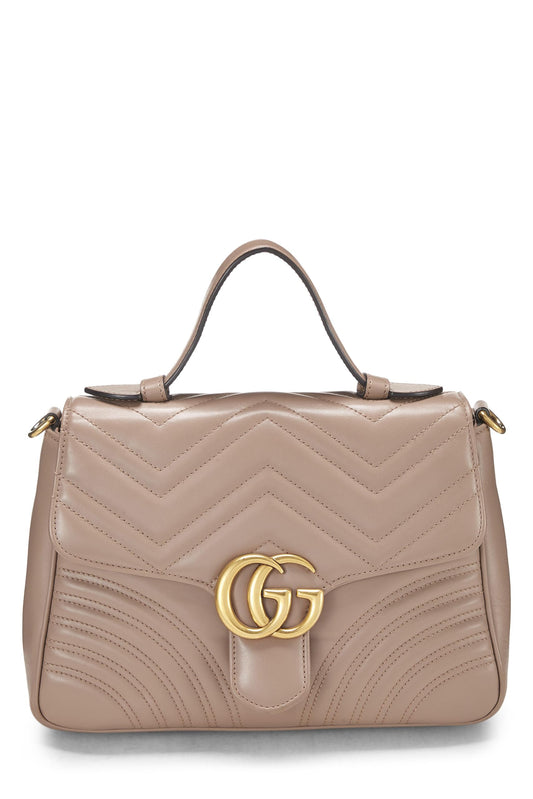 Gucci, Pink Leather GG Marmont Top Handle Shoulder Bag Small, Pink
