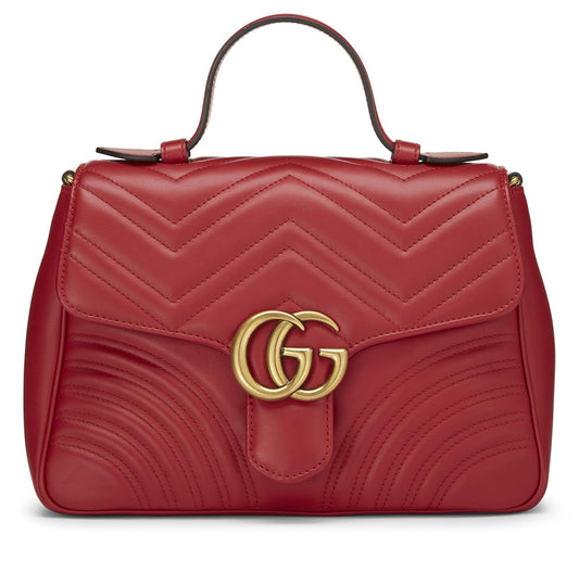 Gucci, Red Leather GG Marmont Top Handle Bag Small, Red