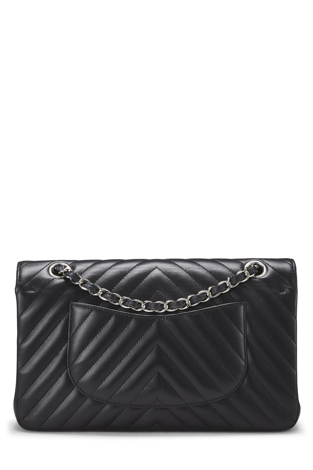 Chanel,  Black Chevron Lambskin Classic Double Flap Medium, Black
