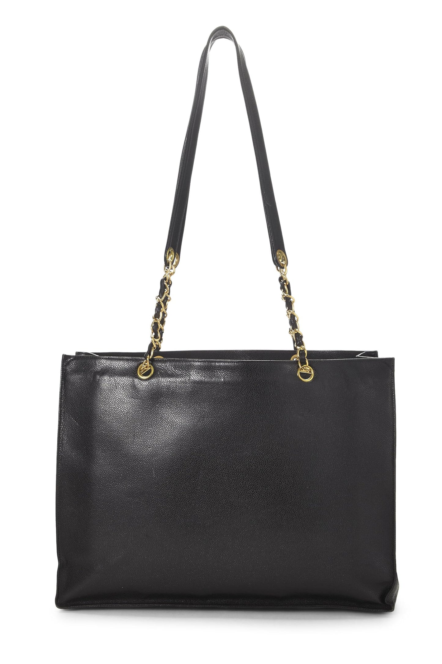Chanel,  Black Caviar Flat Chain Handle Tote Medium, Black