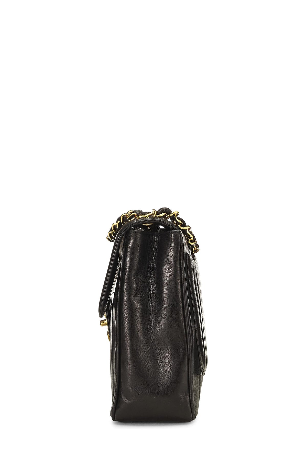 Chanel,  Black Vertical Lambskin Half Flap Jumbo, Black
