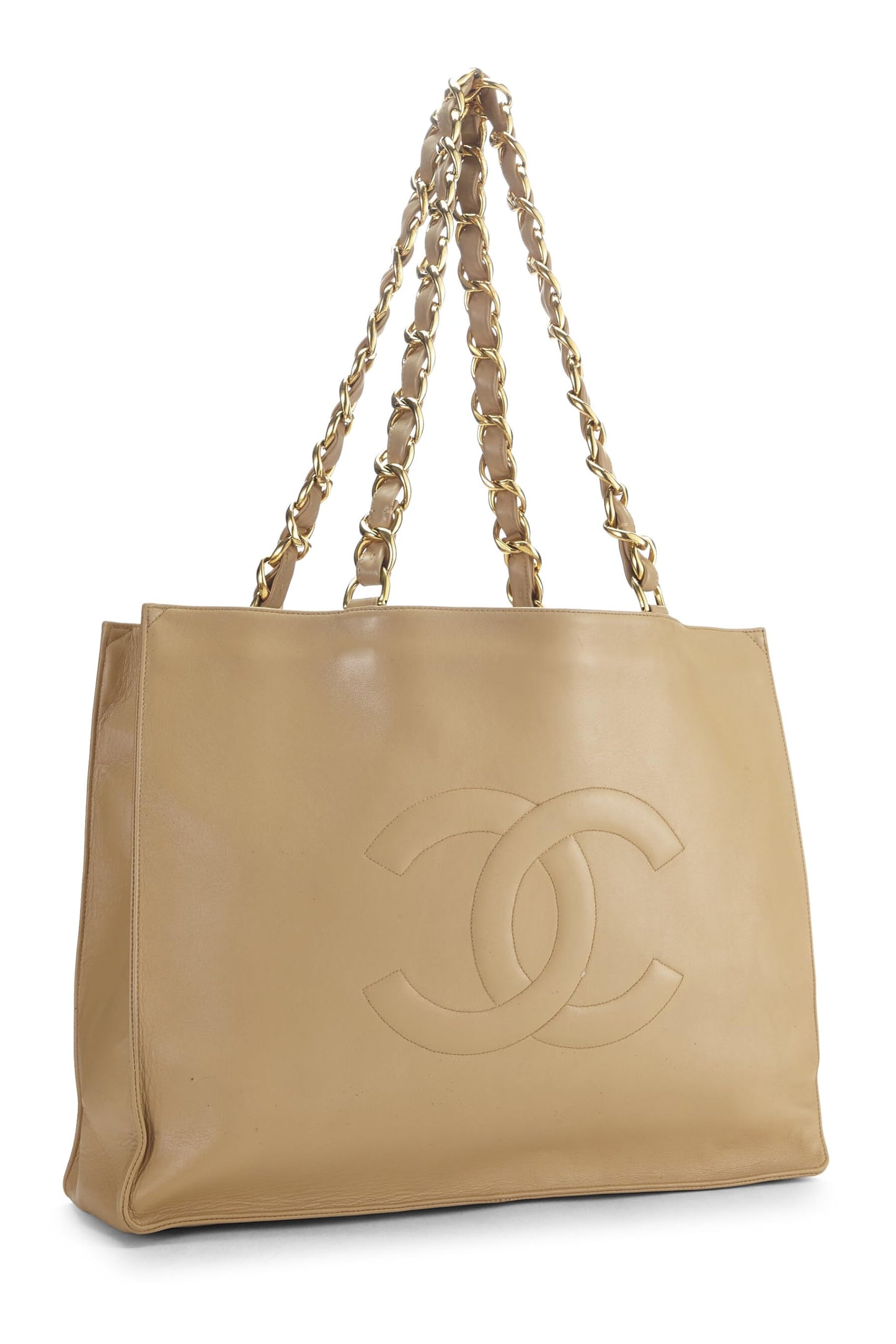 Chanel,  Beige Lambskin Flat Chain Handle Tote, Beige