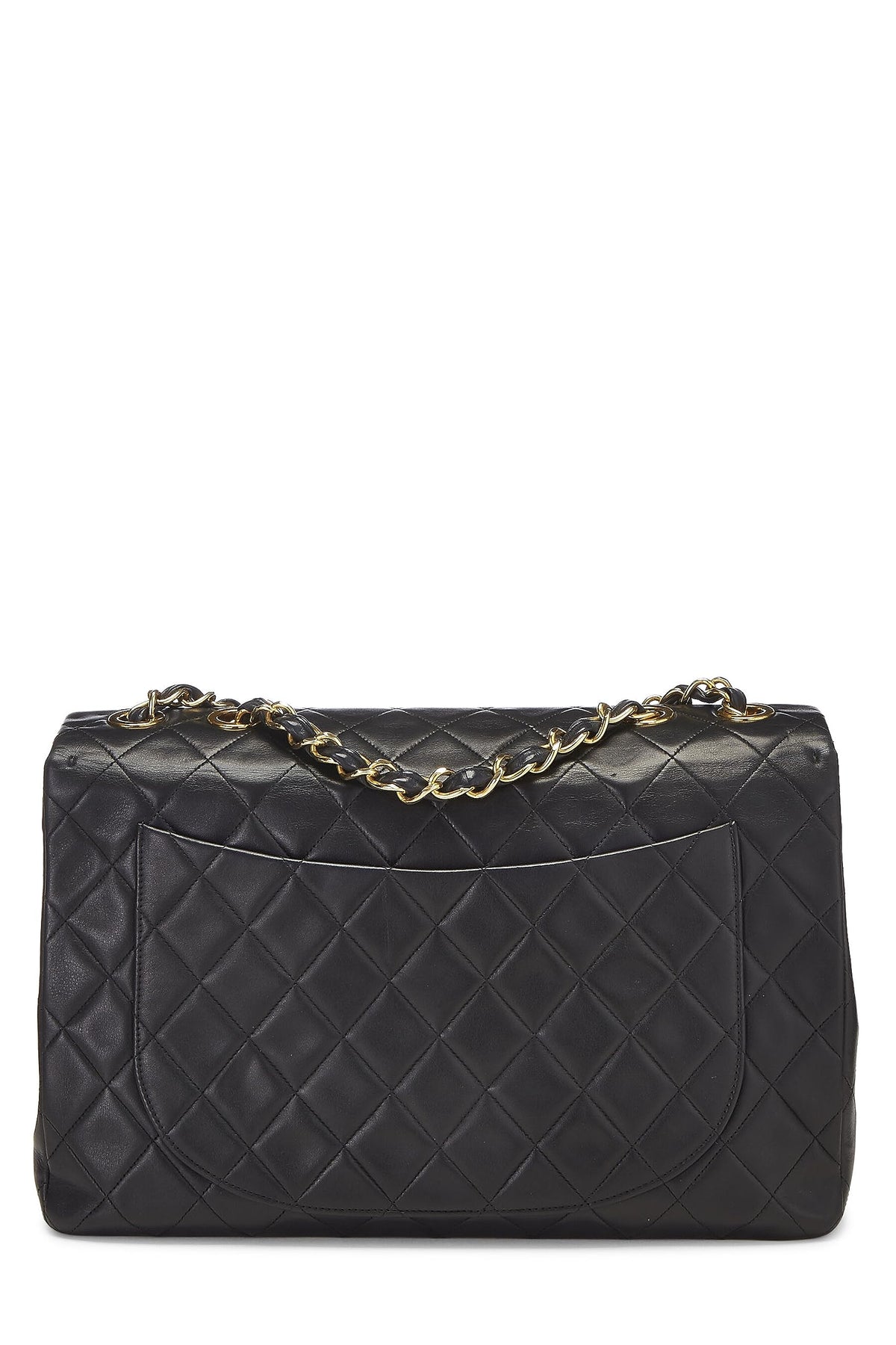Chanel,  Black Quilted Lambskin Half Flap Maxi, Black