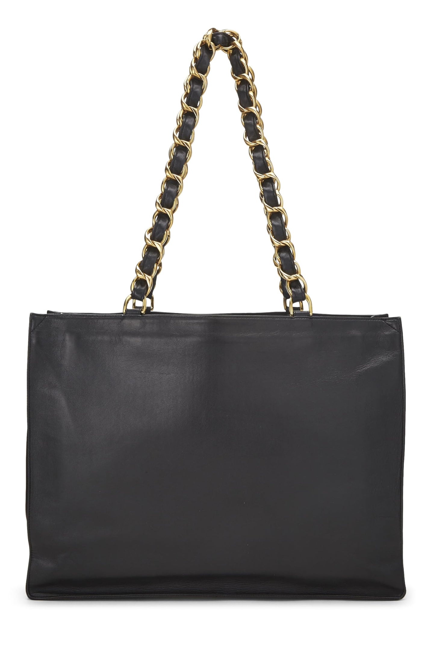 Chanel,  Black Lambskin Flat Chain Handle Tote Medium, Black