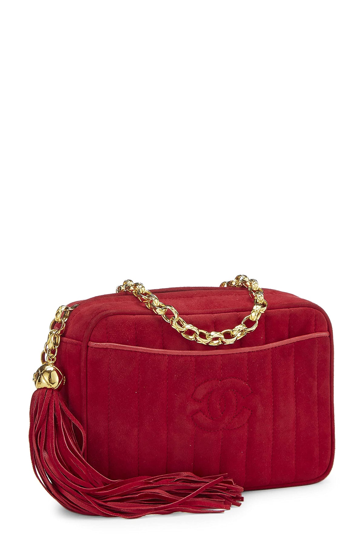 Chanel,  Red Vertical Suede Pocket Camera Bag Small , Red