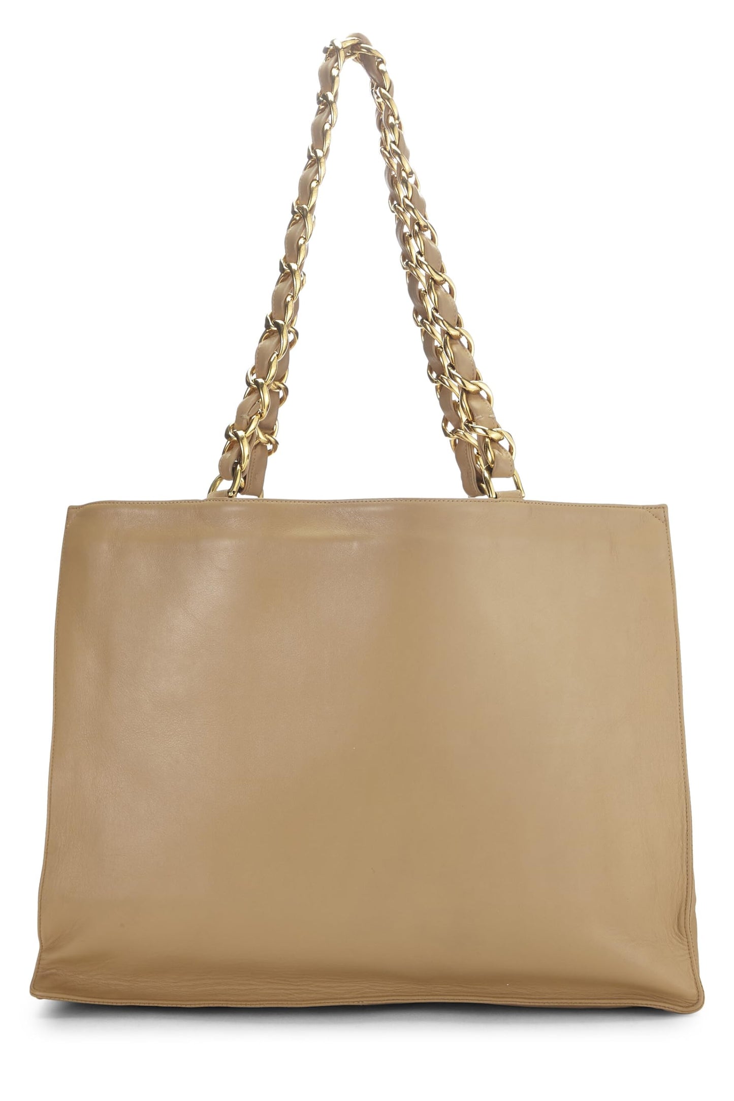 Chanel,  Beige Lambskin Flat Chain Handle Tote, Beige